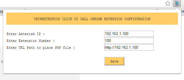 Techextension click To call chrome extension Configuration demo.